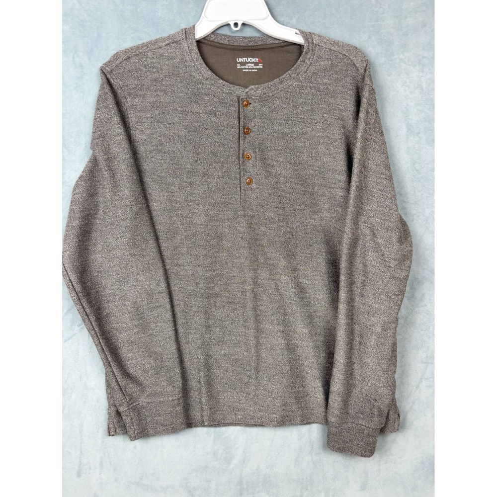 UNTUCKit Urey Henley Shirt Mens Large Gray Long Sleeve 40983 Cotton Blend